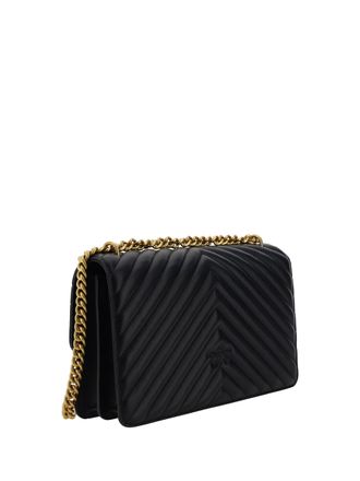 Pinko Womens Shoulder Bag Love One Classic Black Leather Black-Antique Gold Calf Black/antique