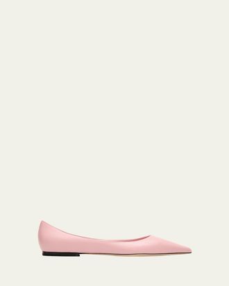 Jimmy Choo London Love Leather Pointed-Toe Flats