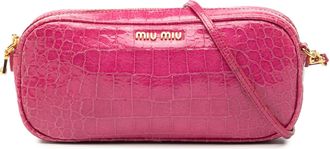 Miu Miu Womens Pre-owned Croc Embossed Patent Crossbody - Fuschia Leather - One Size