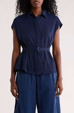 Max Studio Belted Cap Sleeve Button-Up Shirt in Dark Navy at Nordstrom Rack, Size X-Small