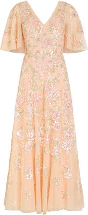 Needle & Thread Sequin Bouquet Embellished Cape-effect Tulle Gown - Pink - 10 (UK10 / S)