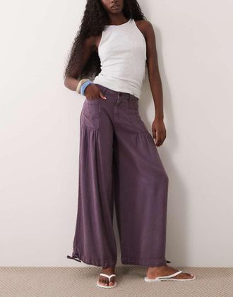 Asos pantaloni balloon con tasche anteriori e fondo regolabile con laccio in lilla polveroso-Marrone