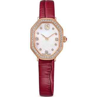 Swarovski Dextera Mother-of-Pearl Leather Strap Watch, 32mm x 23mm in Red at Nordstrom