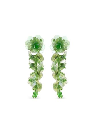 Oscar De La Renta flower-sequin dangling earrings - women - Other Materials - One Size - Green