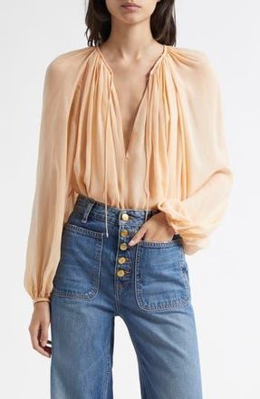 Ulla Johnson Safa Tie Neck Silk Top in Peony at Nordstrom Rack, Size 0