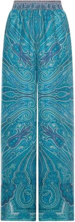 Pierre-Louis Mascia Broeken, Dames, Blauw, XL, Tetris Paisley Elastische Palazzo Broek