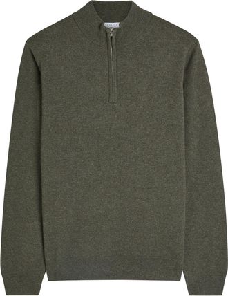 Sunspel Half-zip Cashmere Jumper - Khaki - XL