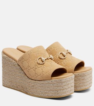 Gucci Horsebit GG suede espadrille wedges