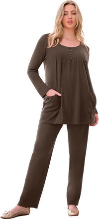 Roaman's Plus Size Two Pocket Long Sleeve Soft Knit Swing Tunic in Chocolate at Nordstrom, Size Medium