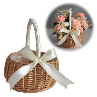 OEM Cesta De Mimbre Tejida A Mano Con Asa Y Forro De Pl&aacute;stico, Peque&ntilde;a Cesta Decorativa Para Flores, Ideal Para Decoraciones De Pascua, Adornos Para El Ja