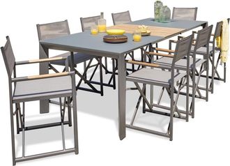 DCB Garden Conjunto de comedor de jardín 8 plazas de aluminio