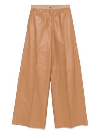 Forte_Forte leather trousers - women - Polyester/Calf Leather/Viscose - III - Brown