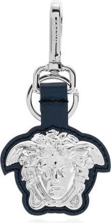 Versace Accessoires, Heren, Blauw, ONE Size, Leer, La Medusa leren sleutelhanger
