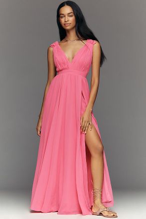 Mac Duggal Ieena V-Neck Chiffon Maxi Dress