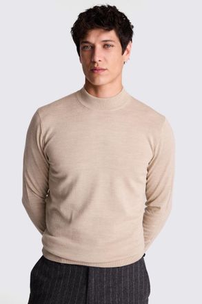Moss Camel Merino-Blend Mock-Neck Jumper