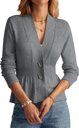 Grace Karin Women 2025 Button Down Lightweight Cardigan Casual Open Front Sweater Crochet Tops Knitted Coat, Gray, Small