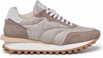 Eleventy Beige Lam&eacute; Fabric Suede Sneakers