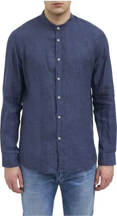 Daniele Alessandrini Overhemden, Heren, Blauw, M, Linnen, Mandarijnkraag Linnen Shirt