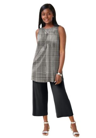 Jessica London Stretch Knit Tunic Tank in Neutral Plaid at Nordstrom, Size 36