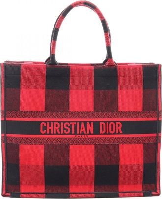 Dior Black Red Color Canvas Handbag Tote Bag (Pre-Owned)