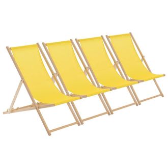 Harbour Housewares Folding Wooden Deck Chairs Yellow Pack of 4