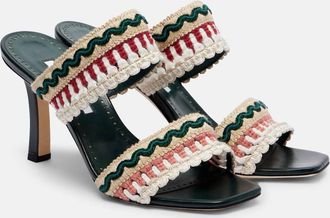 Manolo Blahnik Mabeco 90 leather-trimmed knitted mules
