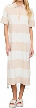 J.O.A. Wide Striped Collared Midi Dress In Oatmeal