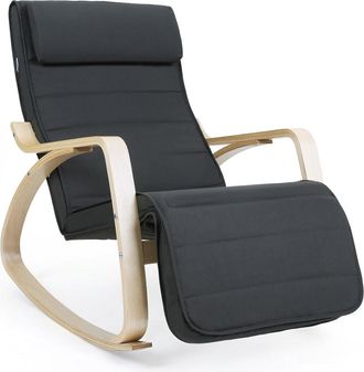 Songmics Silla mecedora con apoyabrazos y reposapiés de color gris y natural