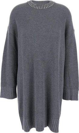 Pinko Pinko, Kleedjes, Dames, Grijs, M, Grijze Jurk met Strass Details