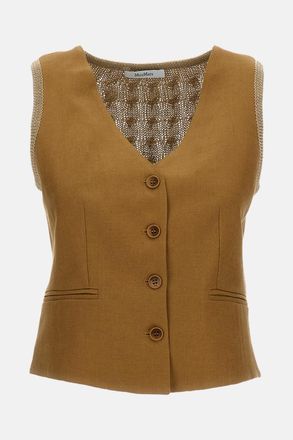 Max Mara Gilet Calibri In Lino A Trecce
