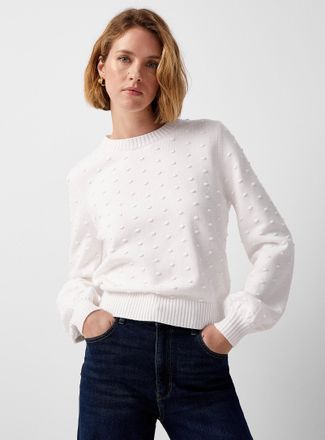 Contemporaine Womens Puff-sleeve pompom sweater