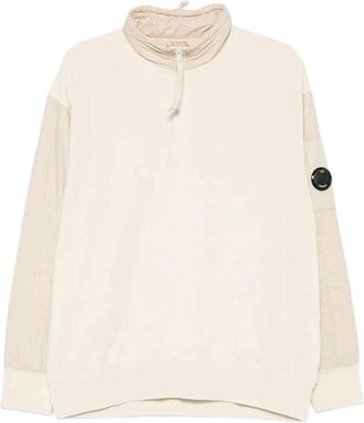 C.P. Company Diagonal Raised Fleece Mixed Half Zip Sweatshirt - Heren - Sweatshirts - Beige - 2XL - Katoen - Hoodies & sweatvesten