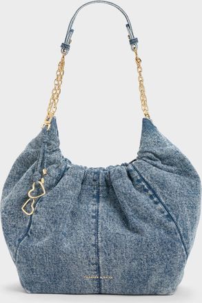Charles & Keith Ciara Denim Ruched Hobo Bag