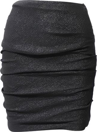 Maje Gathered Glittery Mini Skirt in Metallic Black Polyester