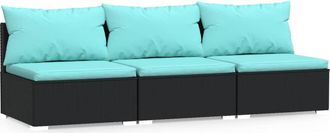vidaXL Sof&aacute; De 3 Plazas Con Cojines Rat&aacute;n Sint&eacute;tico Negro Vidaxl