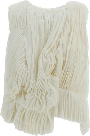 Comme Des Gar&ccedil;ons White Asymmetrical Pleated Sleeveless Top