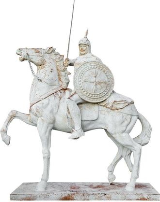 Biscottini International Horse warrior in cast iron antique white finish