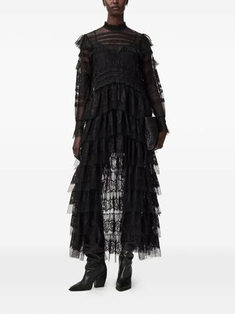AllSaints Cavarly tiered lace maxi dress - Black