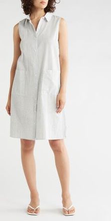 Eileen Fisher Grid Print Sleeveless Organic Cotton Shirtdress in White at Nordstrom Rack, Size Xx-Small
