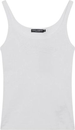 Dolce & Gabbana Ribbed Tank Top met Borduurwerk - Dames - Tops zonder mouwen - Wit - M - Katoen - Tops