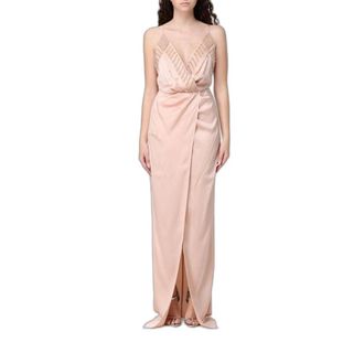 Elisabetta Franchi Kleedjes, Dames, Beige, S, Rode Loper Jurk met Geborduurde Kristallen