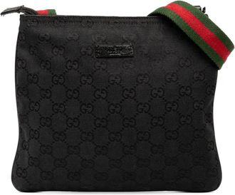 Gucci Borsa a tracolla in tela GG con decorazione Web 2000-2015 - Nero