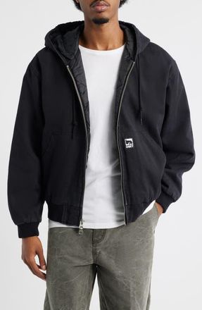 Obey Randy Hooded Cotton Jacket in Black Faded Wash at Nordstrom, Size Xx-Large