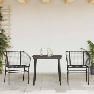 Berkfield Home Beautiful 3 Piece Garden Dining Set Black Poly Rattan Glass