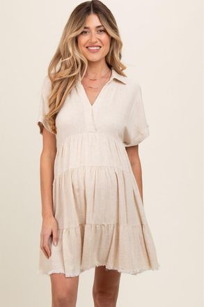 Pinkblush Tiered Linen Dress in Cream at Nordstrom, Size Medium