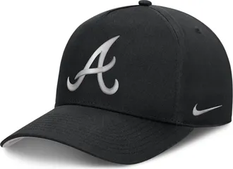 Nike Atlanta Braves Rise Nike Mens Dri-FIT MLB A-Frame Trucker Adjustable Hat in Black | NB1E0FBPAW-HWD