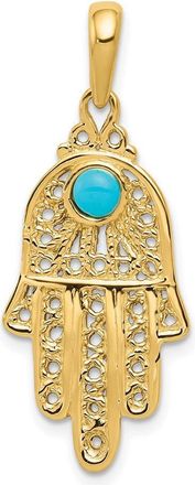 Diamond2Deal 14k Yellow Gold Turquoise Filigree Chamseh Pendant