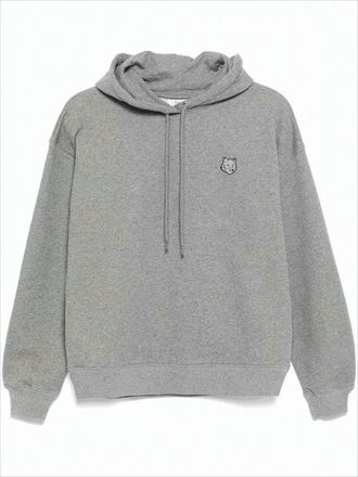 Maison Kitsuné Relaxed Grey Hoodie With Embroidered Fox Emblem