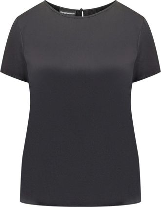 Emporio Armani Kortmouwblouse van Zijdesatijn - Dames - Blouses - Blauw - 2XL - Satijn - Overhemden