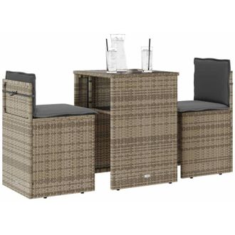 vidaXL Set da Bistr&ograve; 3 pz con Cuscini Grigio in Polyrattan - Vidaxl